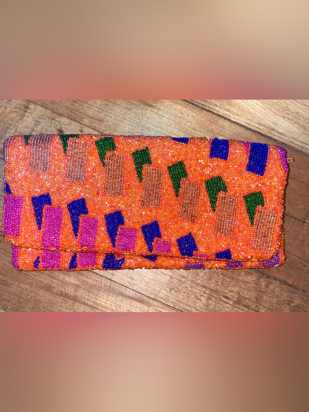 Moyna Orange Beaded Clutch with Blue, Pink & Green Accents
